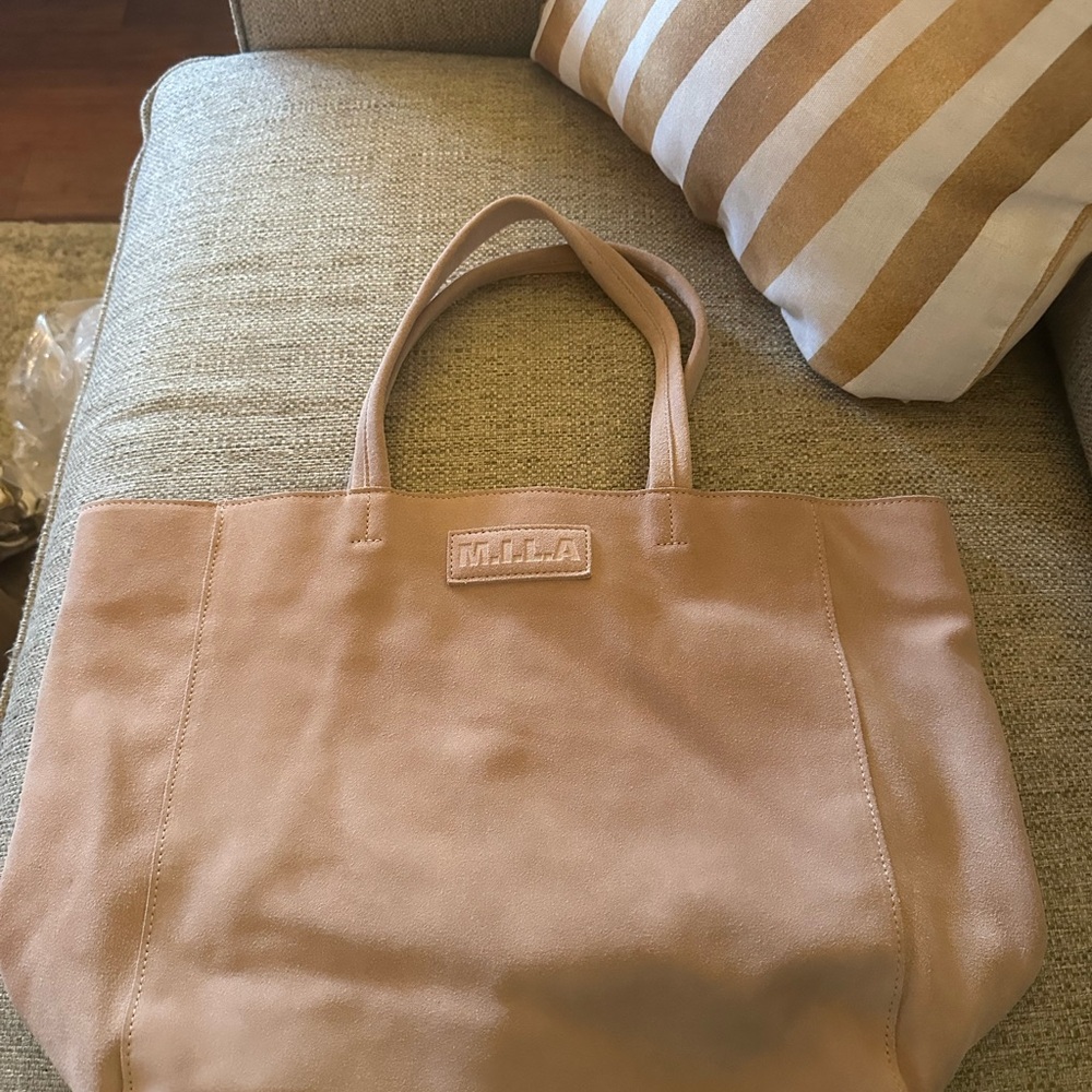 M.I.L.A Blush Pink Suede Tote Bag Large Minimalist Luxury Everyday Work Travel - Picture 9 of 16